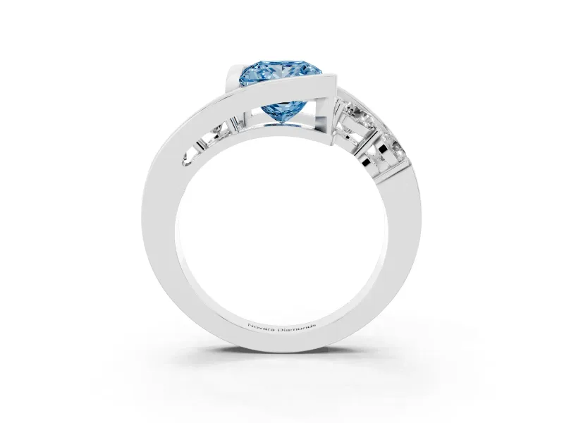 Princess Cut Bezel Bypass Engagement Ring Setting for a Fancy Blue Lab-Grown Diamond | White Gold