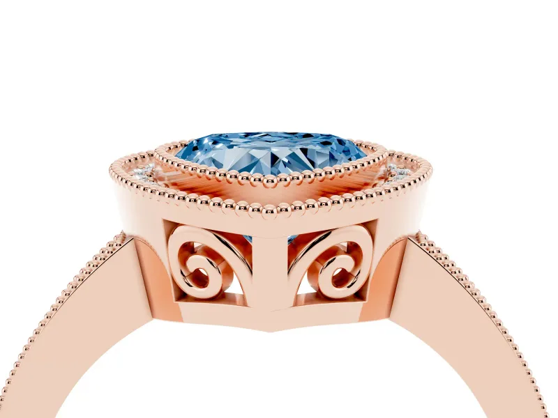 Heart-Shaped Double Milgrain Halo Engagement Ring Setting for a Fancy Blue Lab-Grown Diamond | Pave Band | Rose Gold