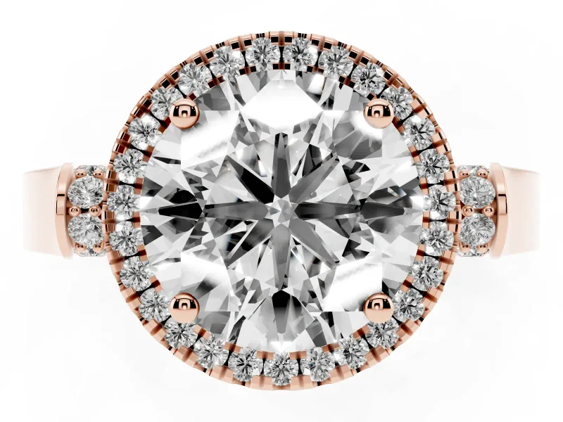 Round Halo Engagement Ring Setting | Pavé Panel Shoulders | Rose Gold