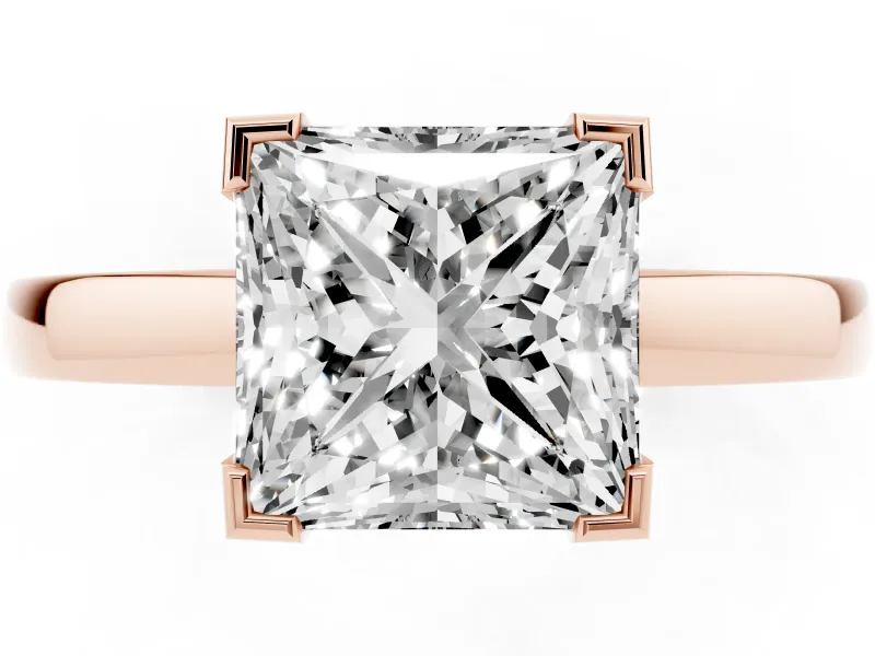 Princess Cut Solitaire Engagement Ring Setting | Flat Tab Prongs | Rose Gold