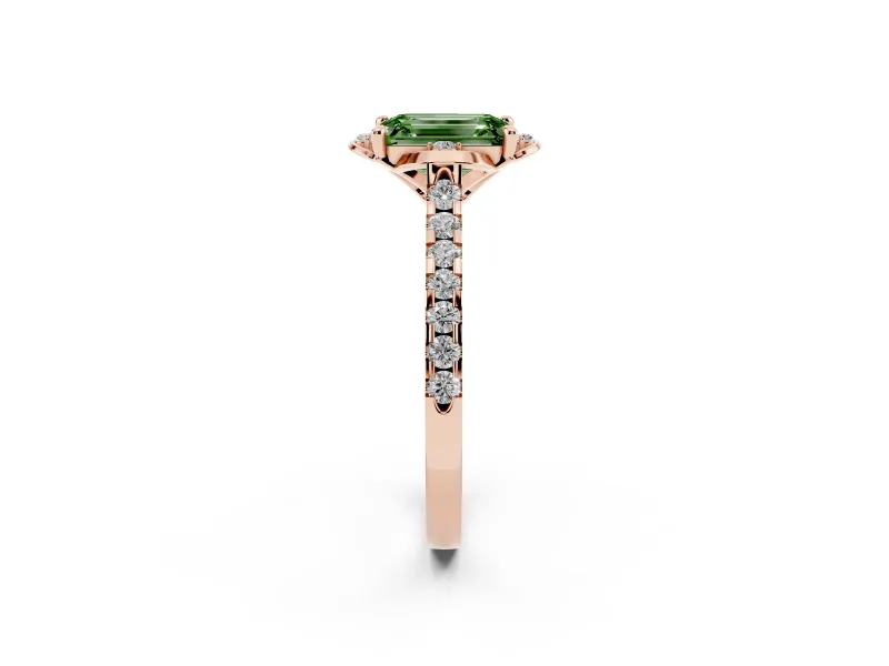 Emerald Cut Floral Petal Engagement Ring Setting for a Fancy Green Lab-Grown Diamond | Petal Accents | Rose Gold