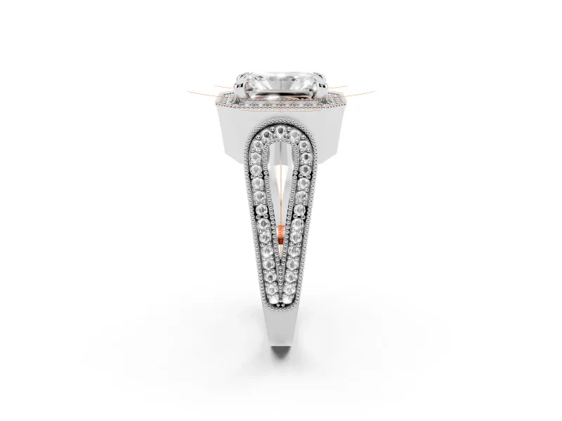 Radiant Cut Vintage Milgrain Halo Engagement Ring Setting | Open Loop Pave Shoulders | Platinum
