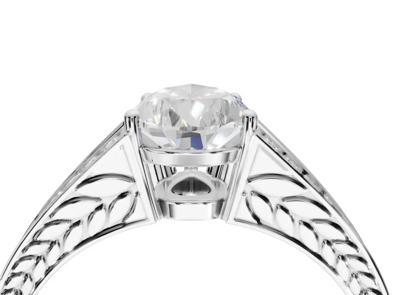 Pear-Shaped Split Shank Pavé Engagement Ring Setting | Engraved Leaf Sides | Platinum