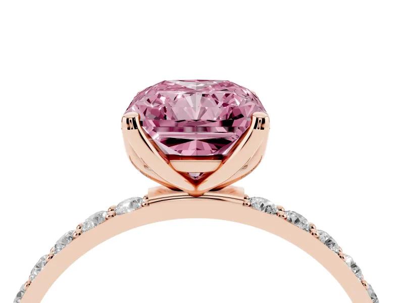 Radiant Cut Pave Engagement Ring Setting for a Fancy Pink Lab-Grown Diamond | Slim Band | Rose Gold