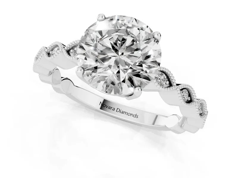 Round Cut Diamond Solitaire Ring Set in White gold with Infinity Twist Pavé Band