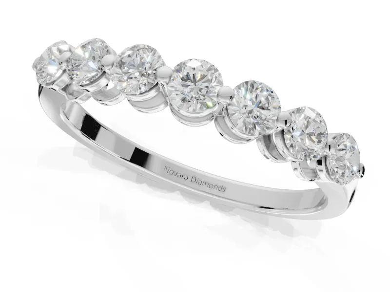 Round Lab-Grown Diamond Half Eternity Wedding Band | Raised Round Heads | White Gold