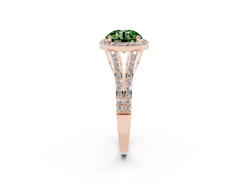 Round Halo Engagement Ring Setting for a Fancy Green Lab-Grown Diamond | Pave Split Shank | Rose Gold