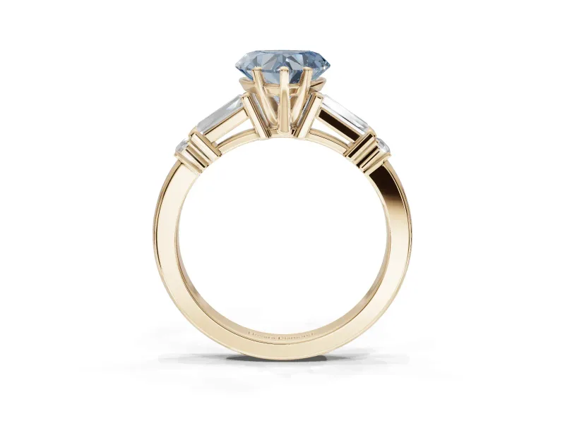 Heart-Shaped Tapered Baguette Engagement Ring Setting for a Fancy Blue Lab-Grown Diamond | Bar Set Sides | Yellow Gold