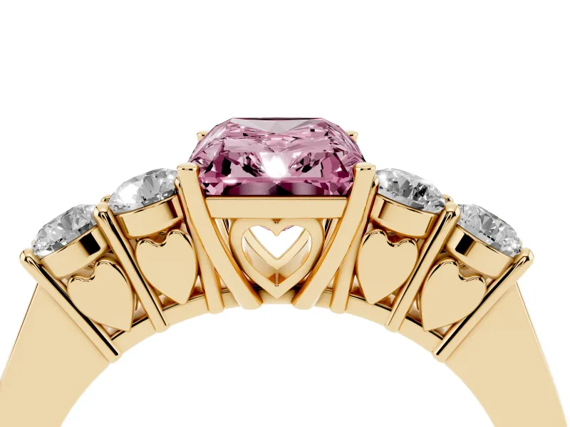 Radiant Cut 5 Stone Engagement Ring Setting for a Fancy Pink Lab-Grown Diamond | Yellow Gold
