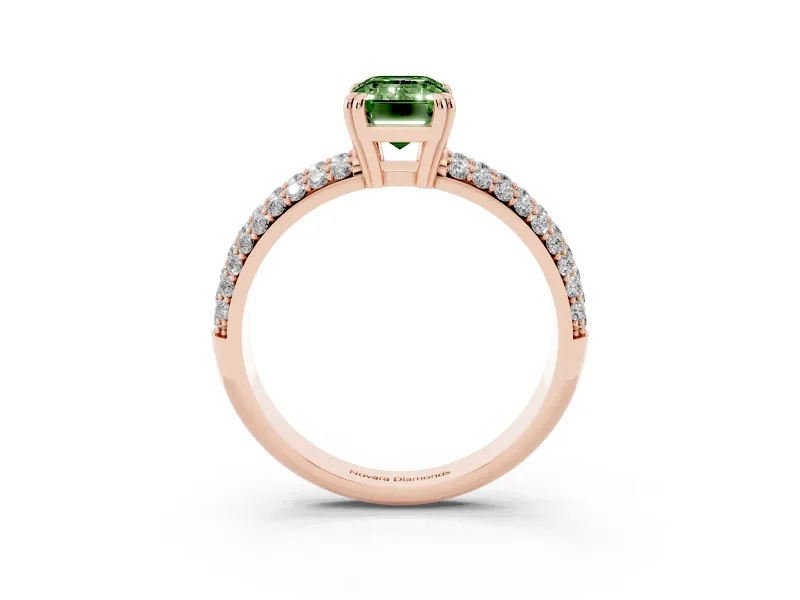 Emerald Cut Three Row Pave Engagement Ring Setting for a Fancy Green Lab-Grown Diamond | Rose Gold