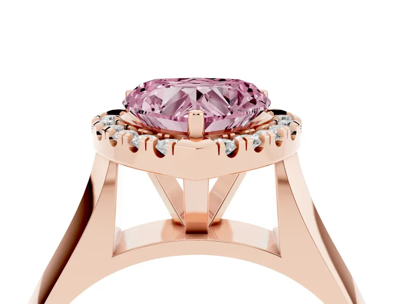 Heart-Shaped Halo Engagement Ring Setting for a Fancy Pink Lab-Grown Diamond | Square Profile Band | Rose Gold