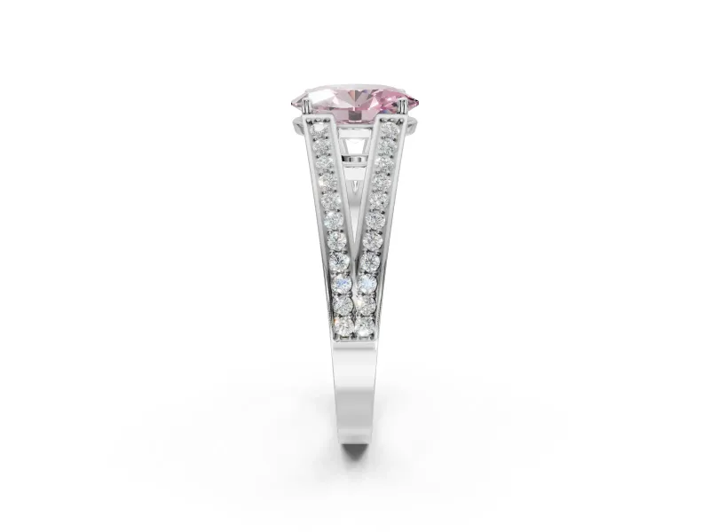 Oval Split Shank Pavé Engagement Ring Setting for a Fancy Pink Lab-Grown Diamond | Platinum