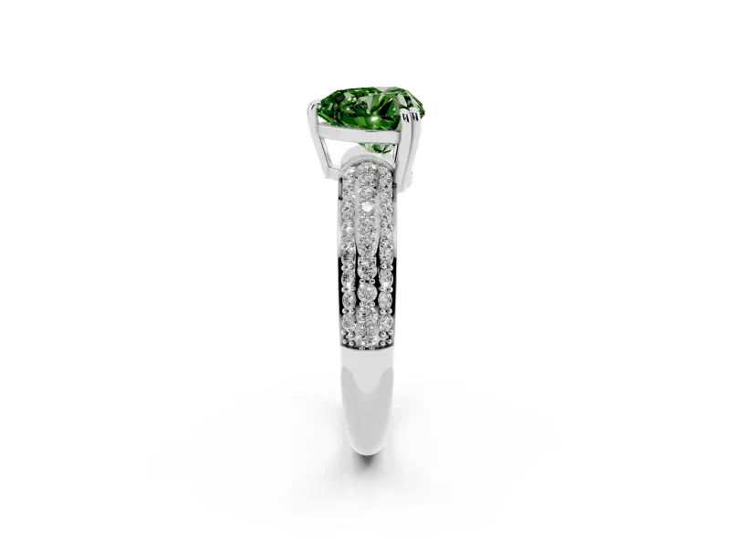 Heart-Shaped Three Row Pave Engagement Ring Setting for a Fancy Green Lab-Grown Diamond | White Gold