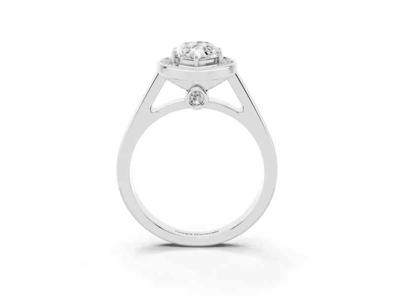 Marquise Cut Diamond Halo Solitaire Ring Set in Platinum with Pavé Band and Bezel Setting