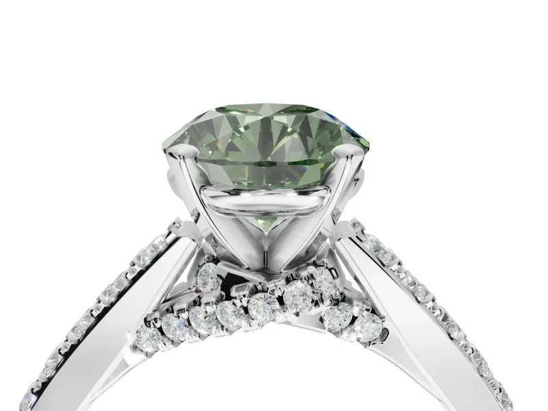 Round Pavé Solitaire Engagement Ring Setting for a Fancy Green Lab-Grown Diamond | Crossover Gallery | Platinum