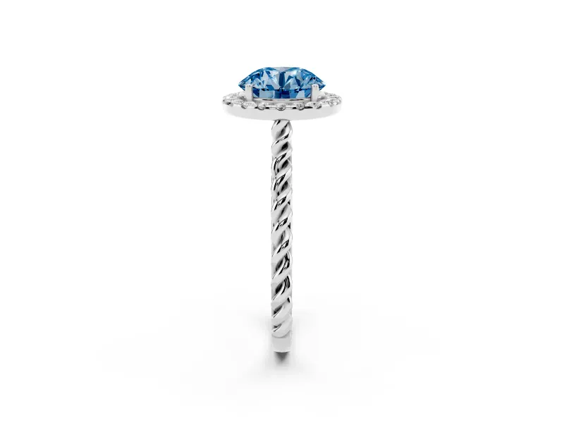 Round Halo Engagement Ring Setting for a Fancy Blue Lab-Grown Diamond | Twisted Rope Band | Platinum