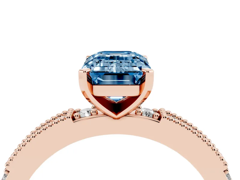 Emerald Cut Vintage Pavé Engagement Ring Setting for a Fancy Blue Lab-Grown Diamond | Rose Gold