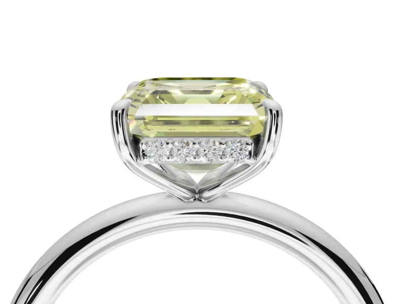 Asscher Cut Hidden Halo Ring Setting for a Fancy Yellow Lab-Grown Diamond | Sterling Silver