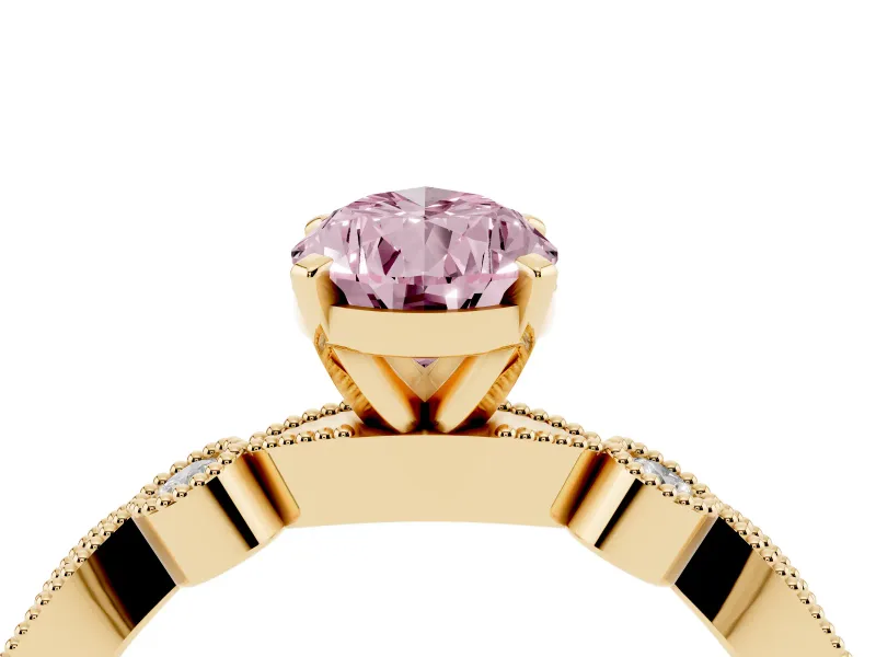 Pear-Shaped Vintage Milgrain Engagement Ring Setting for a Fancy Pink Lab-Grown Diamond | Bezel Accents | Yellow Gold