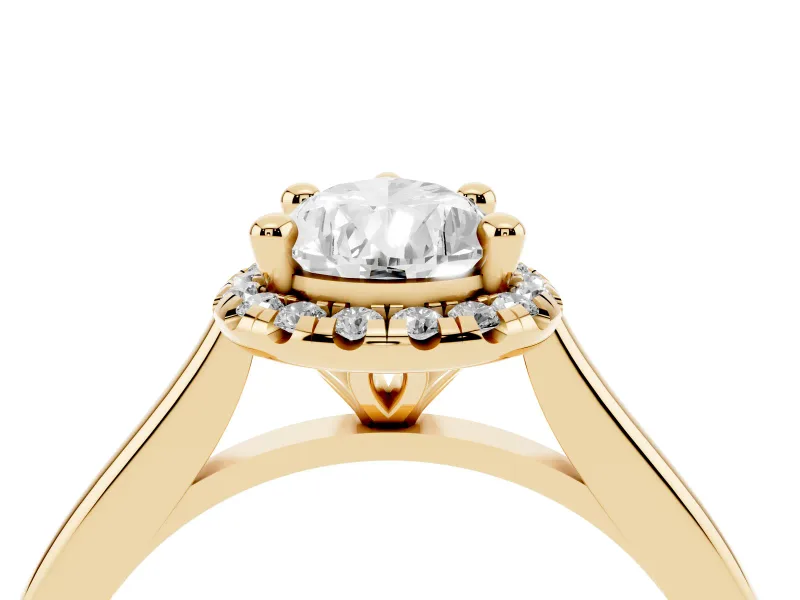 Pear-Shaped Halo Engagement Ring Setting | Plain Polished Band | Yellow Gold
