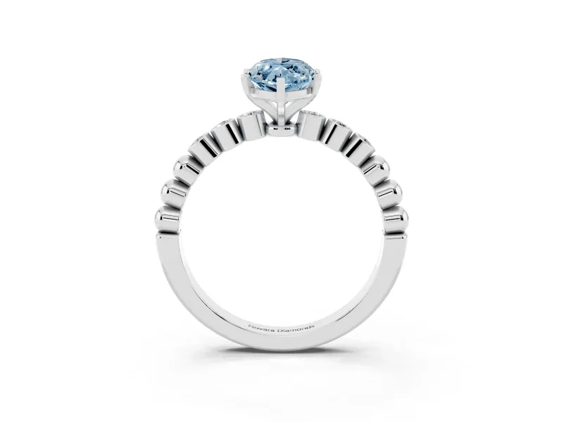 Fancy Blue Marquise Cut Diamond Solitaire Engagement Ring Set in Platinum with Bezel Accents on Beaded Band