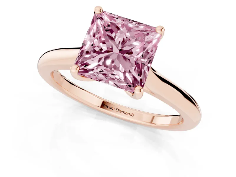 Fancy Pink Princess Cut Diamond Solitaire Ring Set in Rose gold with Cathedral Band and Prong Setting