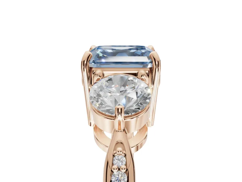 Asscher Cut Three Stone Engagement Ring Setting for a Fancy Blue Lab-Grown Diamond | Tapered Pave Band | Rose Gold