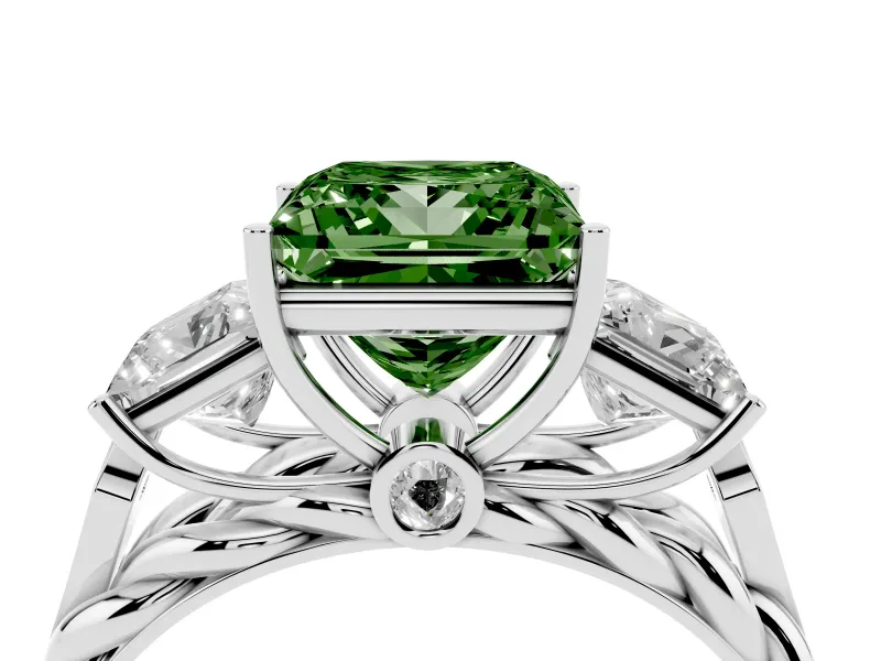 Fancy Green Princess Cut Diamond Three-Stone Ring Set in Platinum with Braided Band