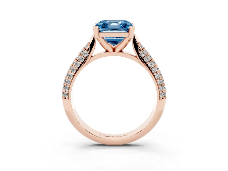 Asscher Cut Pavé Solitaire Engagement Ring Setting for a Fancy Blue Lab-Grown Diamond | Multi-Row Shoulders | Rose Gold