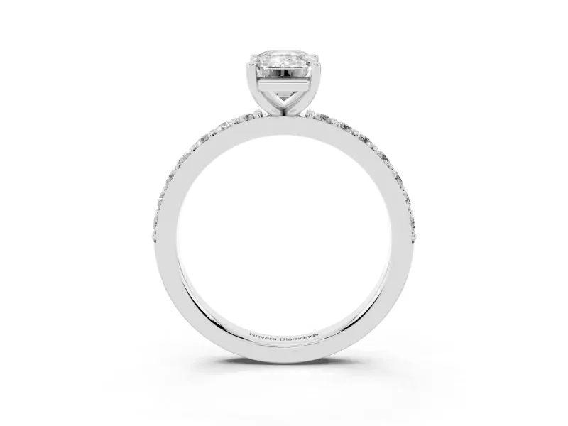 Emerald Cut Diamond Solitaire Set in Platinum with Round Pavé Band and Prong Setting