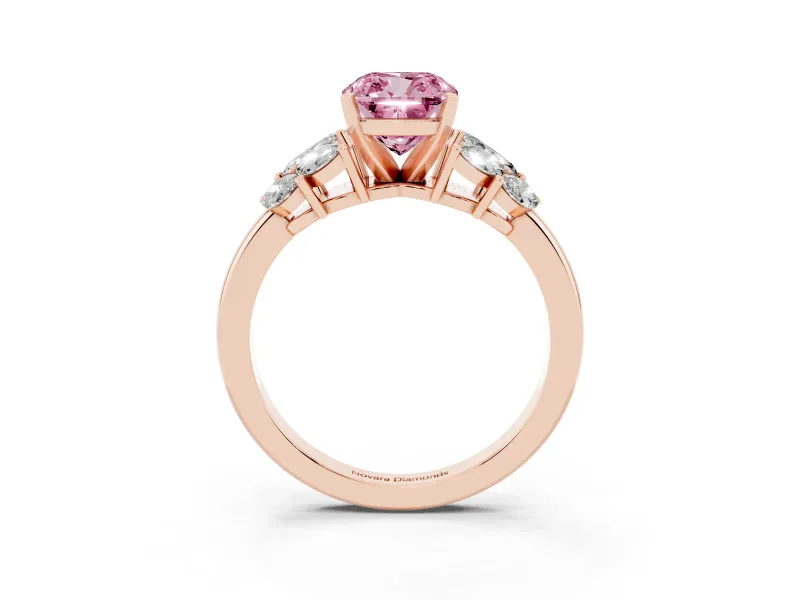 Cushion Cut Leaf Cluster Engagement Ring Setting for a Fancy Pink Lab-Grown Diamond | Rose Gold