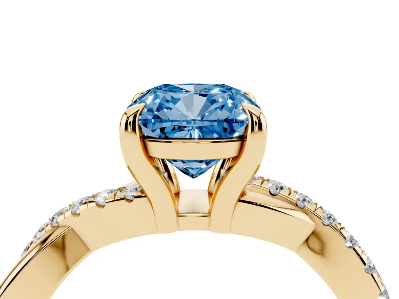 Cushion Cut Twist Engagement Ring Setting for a Fancy Blue Lab-Grown Diamond | Yellow Gold