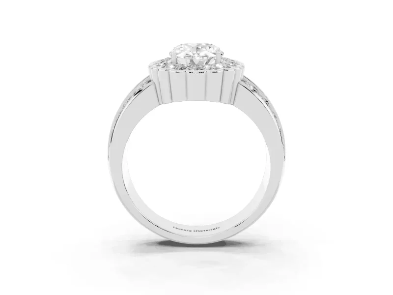 Oval Scalloped Halo Engagement Ring Setting | Double Row Band | White Gold