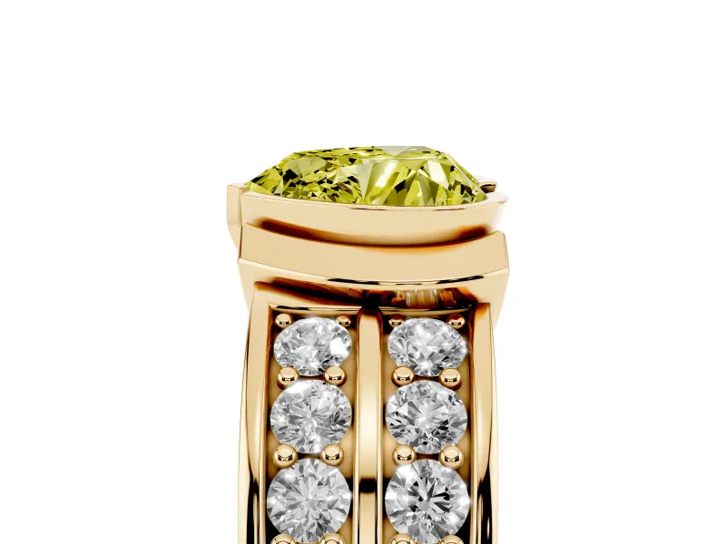 Heart-Shaped Half Bezel Engagement Ring Setting for a Fancy Yellow Lab-Grown Diamond | Channel Band | Yellow Gold
