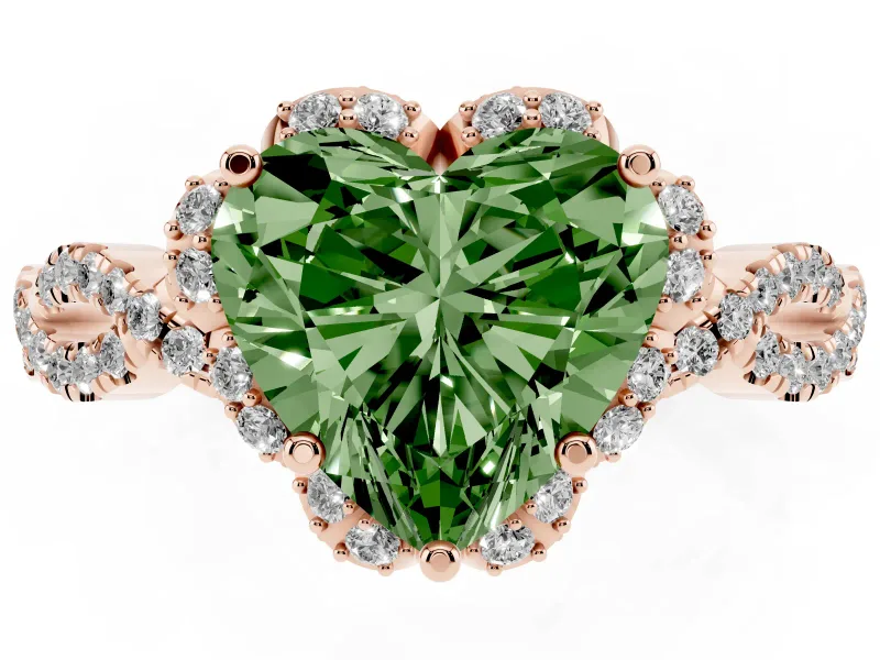 Heart-Shaped Milgrain Halo Engagement Ring Setting for a Fancy Green Lab-Grown Diamond | Graduated Shoulders | Rose Gold
