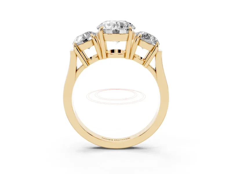 Round Three Stone Engagement Ring Setting | Round Side Stones and Open Baskets | Yellow Gold