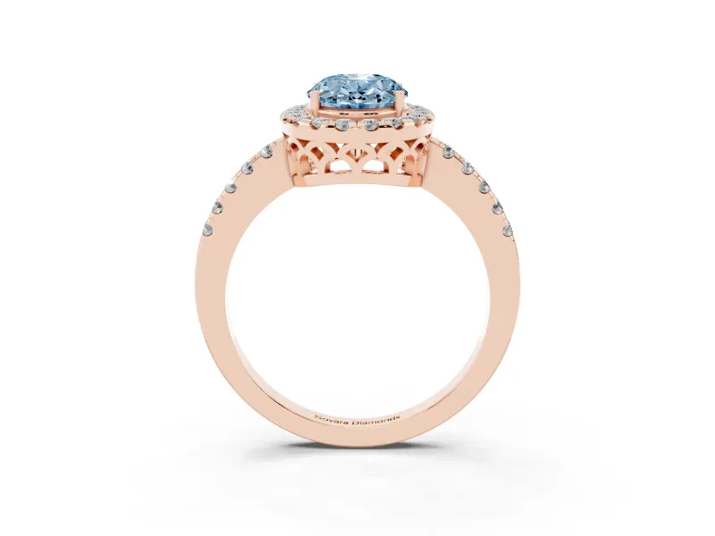 Oval Halo Engagement Ring Setting for a Fancy Blue Lab-Grown Diamond | Pavé Band | Rose Gold