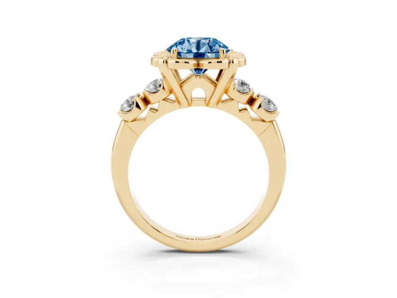 Round Floral Engagement Ring Setting for a Fancy Blue Lab-Grown Diamond | Petal Frame | Yellow Gold