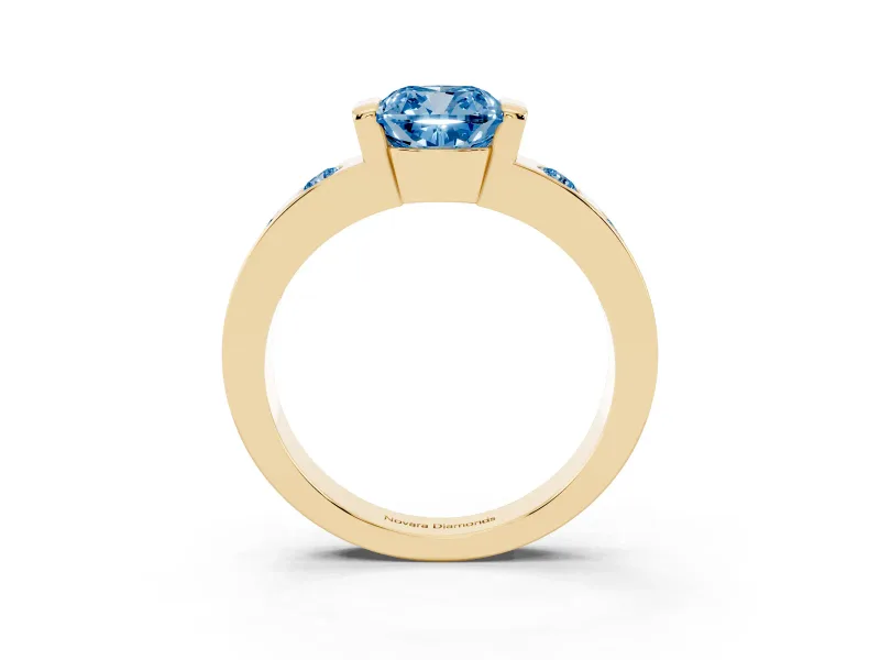Cushion Cut Tension Style Engagement Ring Setting for a Fancy Blue Lab-Grown Diamond | Yellow Gold