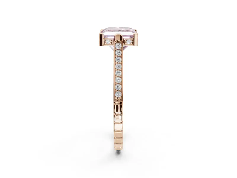 Princess Cut Vintage Cathedral Engagement Ring Setting for a Fancy Pink Lab-Grown Diamond | Carved Band | Rose Gold