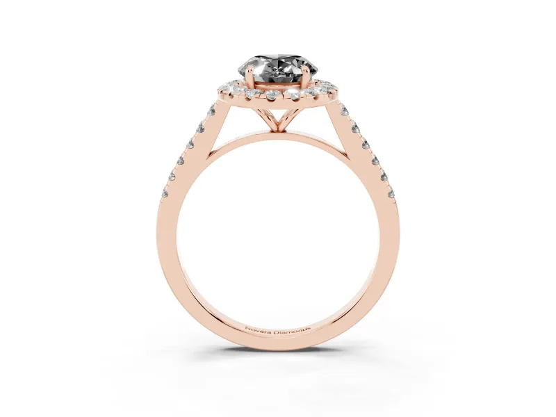 Oval Halo Engagement Ring Setting for a Black Center | Pavé Shoulders | Rose Gold