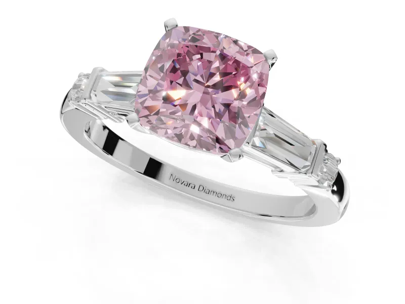 Cushion Cut Tapered Baguette Engagement Ring Setting for a Fancy Pink Lab-Grown Diamond | Sterling Silver