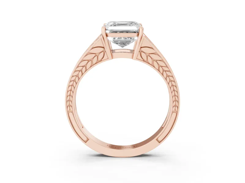 Asscher Cut Diamond Split Shank Ring Set in Rose gold with Pavé Band and Prong Setting