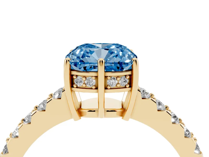 Cushion Cut Engagement Ring Setting for a Fancy Blue Lab-Grown Diamond | Yellow Gold - Design NV-24649