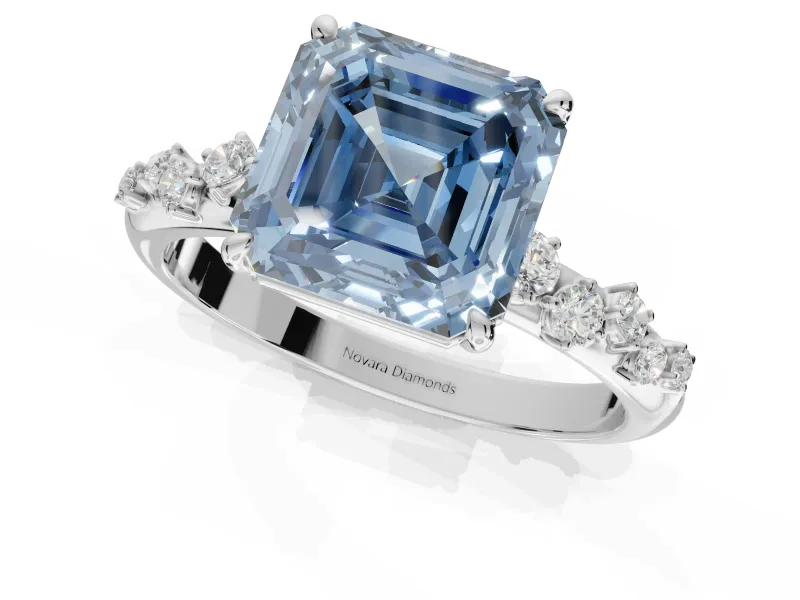 Asscher Cut Graduated Solitaire Engagement Ring Setting for a Fancy Blue Lab-Grown Diamond | White Gold