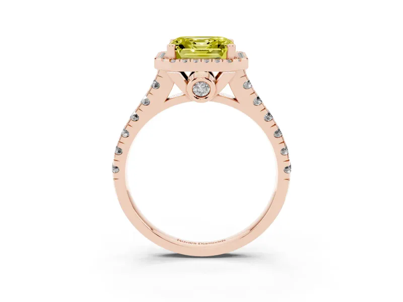 Asscher Cut Accented Halo Engagement Ring Setting for a Fancy Yellow Lab-Grown Diamond | Rose Gold