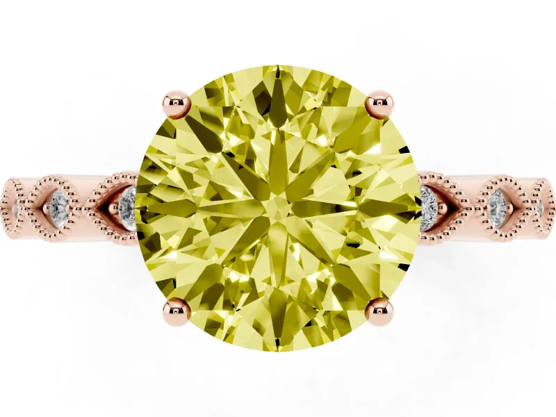 Fancy Yellow Round Cut Diamond Solitaire Ring Set in Rose gold with Infinity Twist Pavé Band