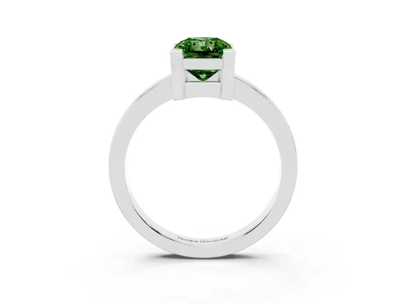 Fancy Green Radiant Cut Diamond Solitaire Ring Set in Silver with Prong Head and Smooth Polished Band