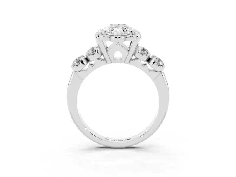 Marquise Floral Engagement Ring Setting | Petal Frame and Side Stones | Sterling Silver