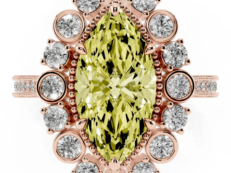 Marquise Scalloped Halo Engagement Ring Setting for a Fancy Yellow Lab-Grown Diamond | Milgrain Edges | Rose Gold